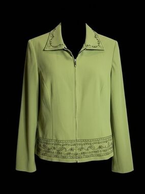 Dress Barn Light Green Embroidered Zip Jacket
